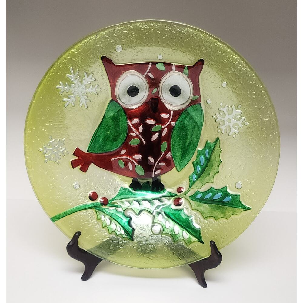 Owl Christmas Home Decor Decorative Glass Bowl